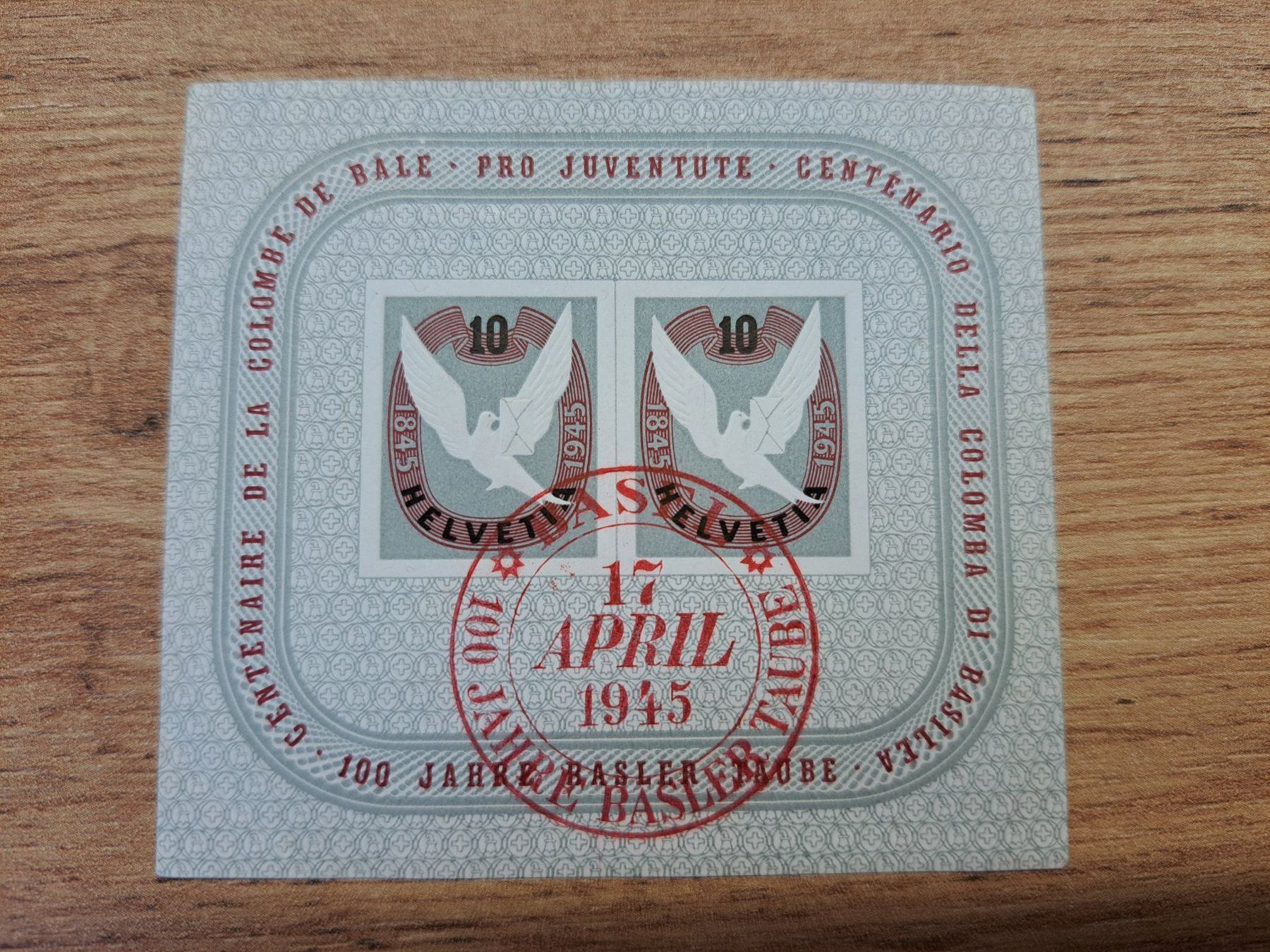 Alle Briefmarken: Sonderbriefmarken Schweizer Jubiläumsblock "Basler Taube" – Neu (gemäss Beschreibung) aus Hauptwil von maexchen71