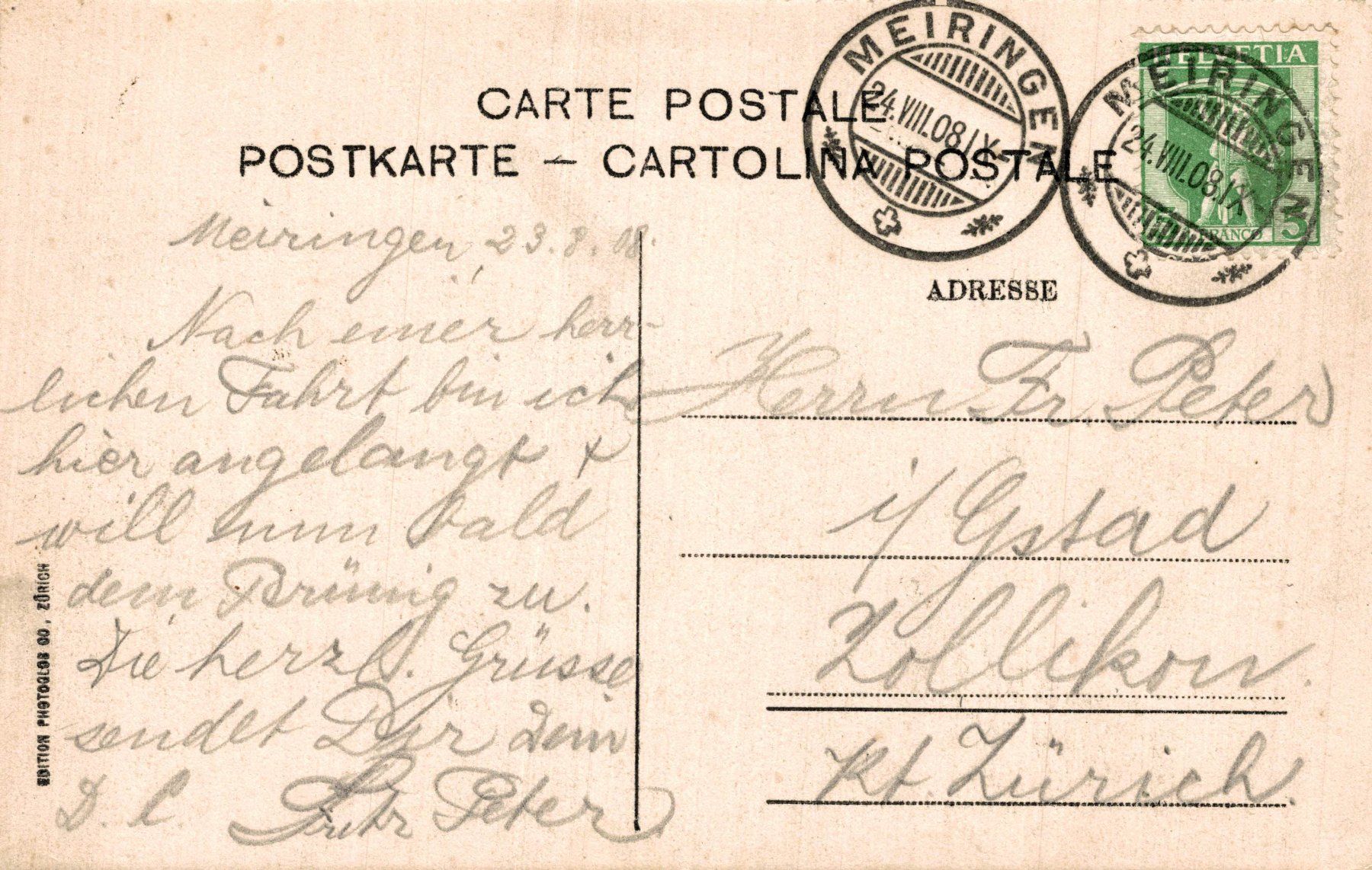 Cartoline postali: Meiringen (599 m.) – Usato da Bronschhofen venduto da Astore 1