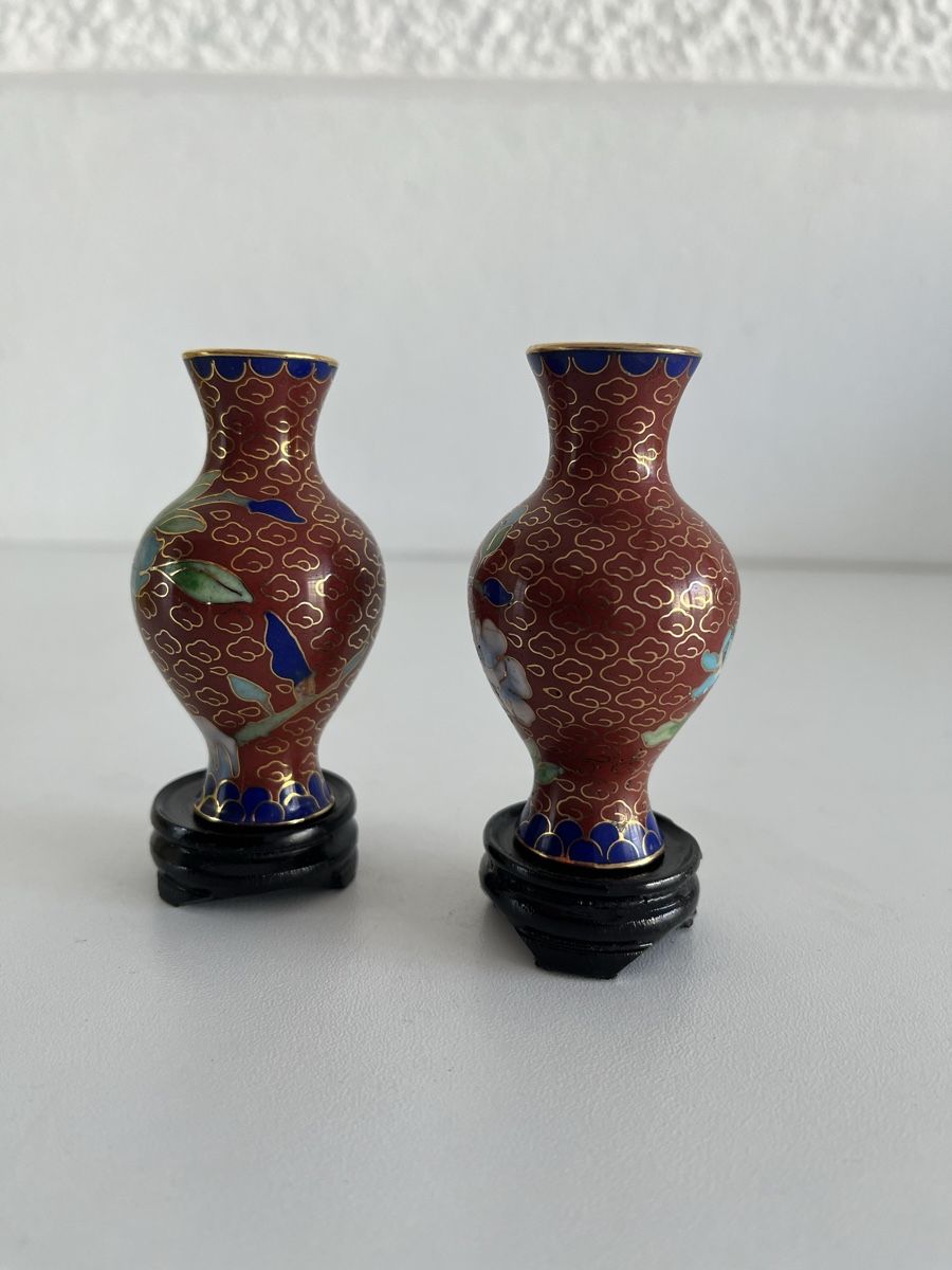 Tutte le decorazioni: 2 Cloisonné Väschen mit Unterstand – Usato da Wetzikon ZH venduto da seli03 1
