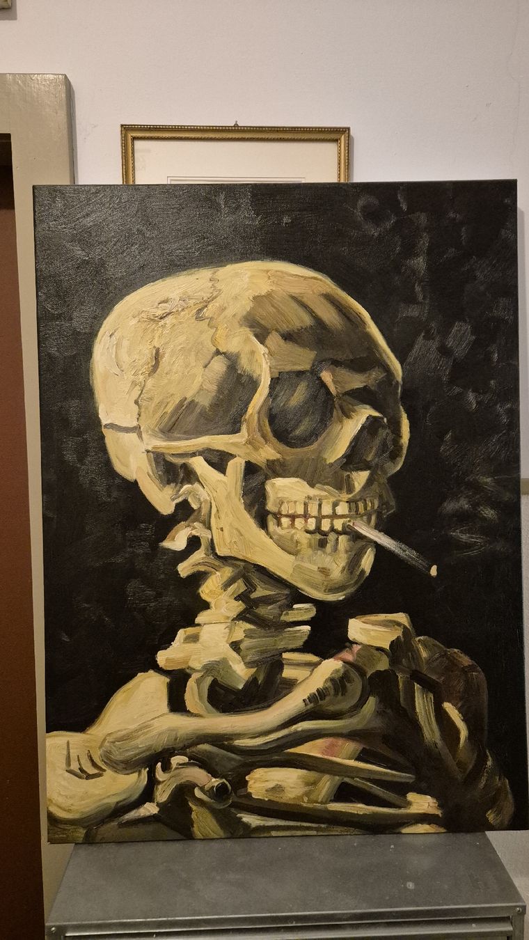 Poster & Bilder: Schädel mit Zigarette Vincent Van Gogh Skull Oel auf Leinen – Gebraucht aus Basel von Happy3210