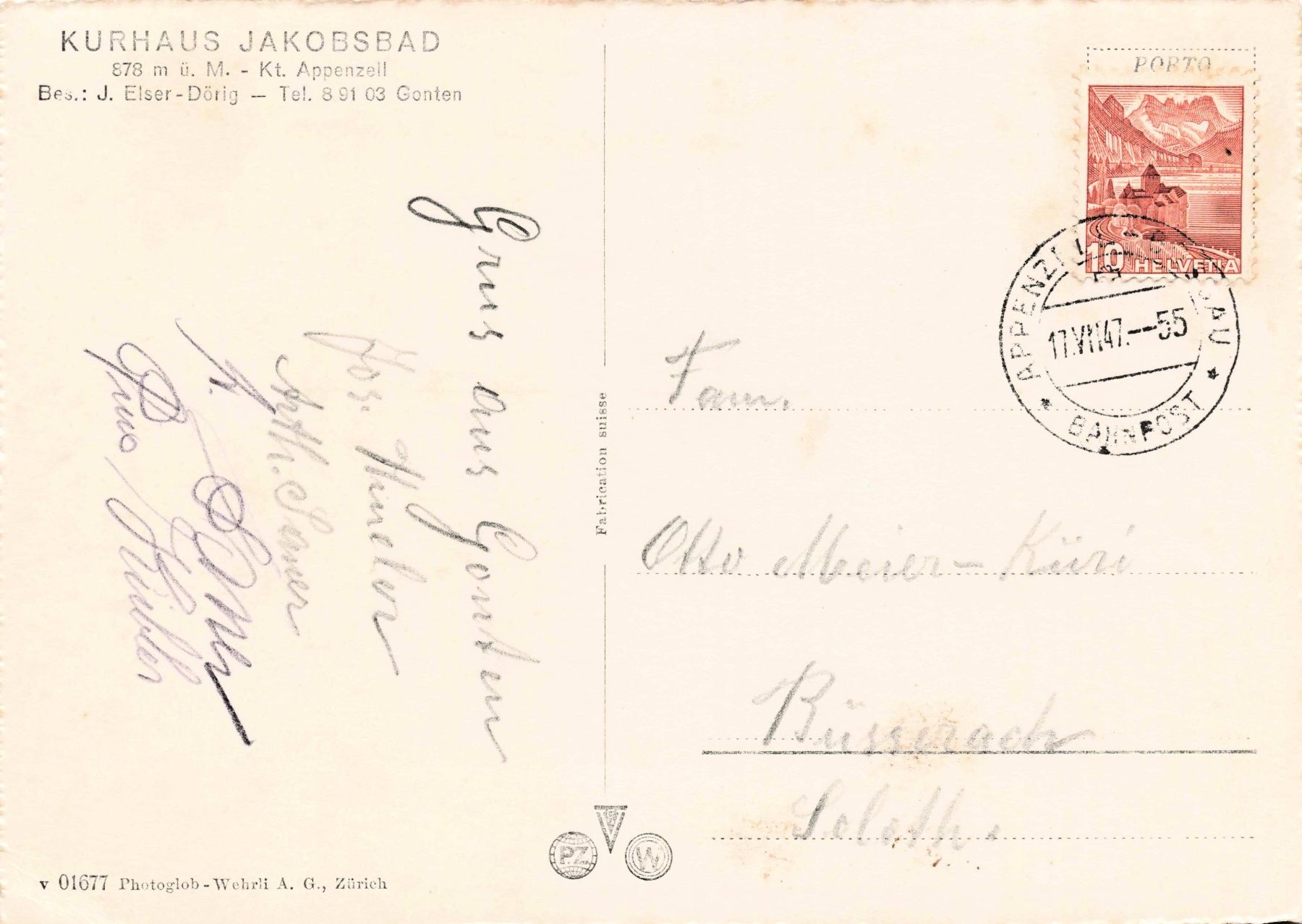 Cartoline postali: Kurhaus Jakobsbad G – Usato da Biasca venduto da Blenio71 1