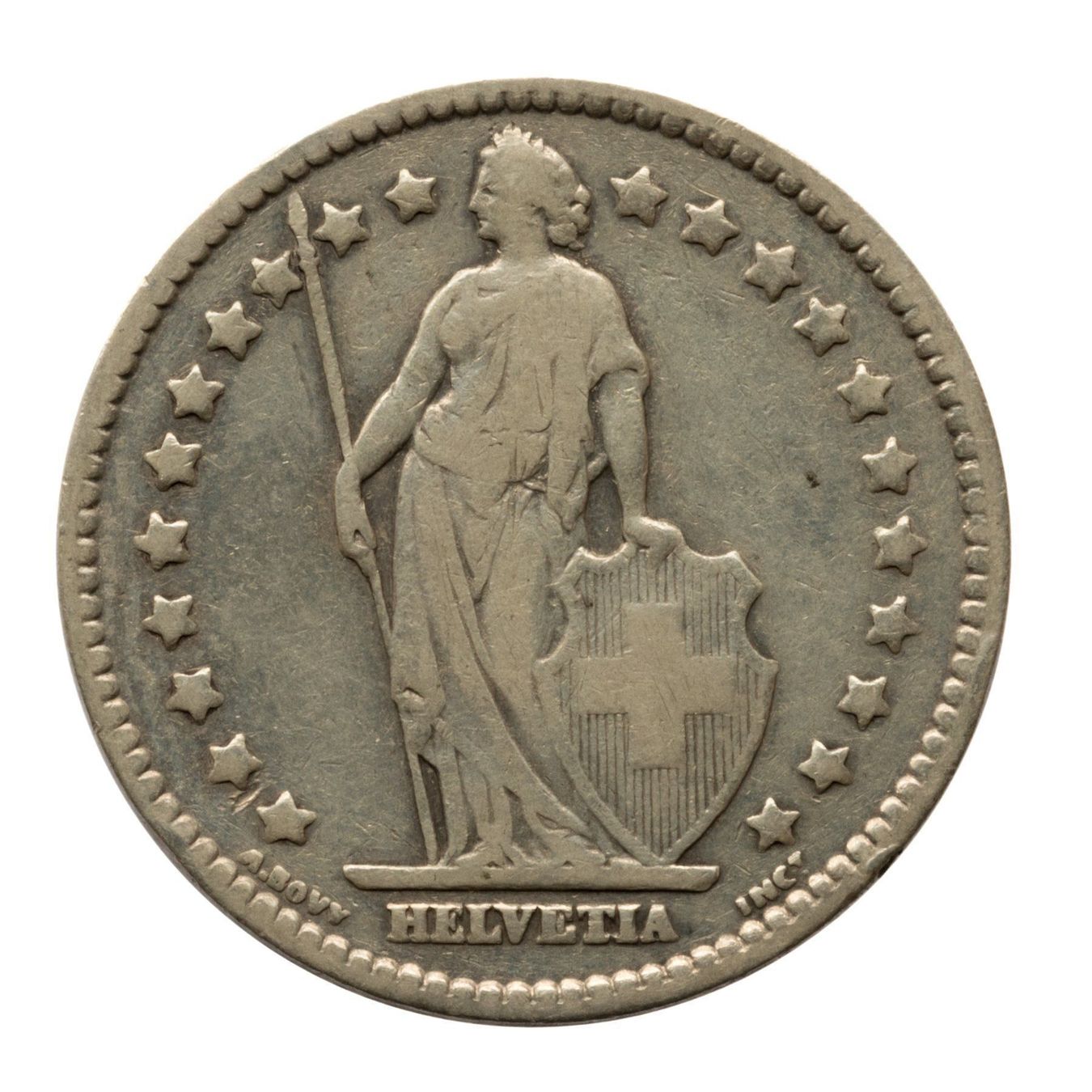 Tutti le monete: Schweiz - 1 Franken - 1908 - Silber – Usato da Rotkreuz venduto da Swiss-Coins 1