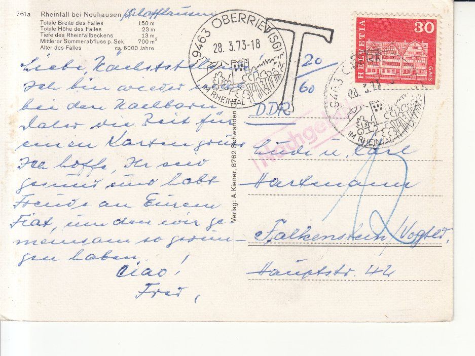 Cartoline postali: Rheinfall 1973 – Usato da Bürglen TG venduto da StampGraf 1
