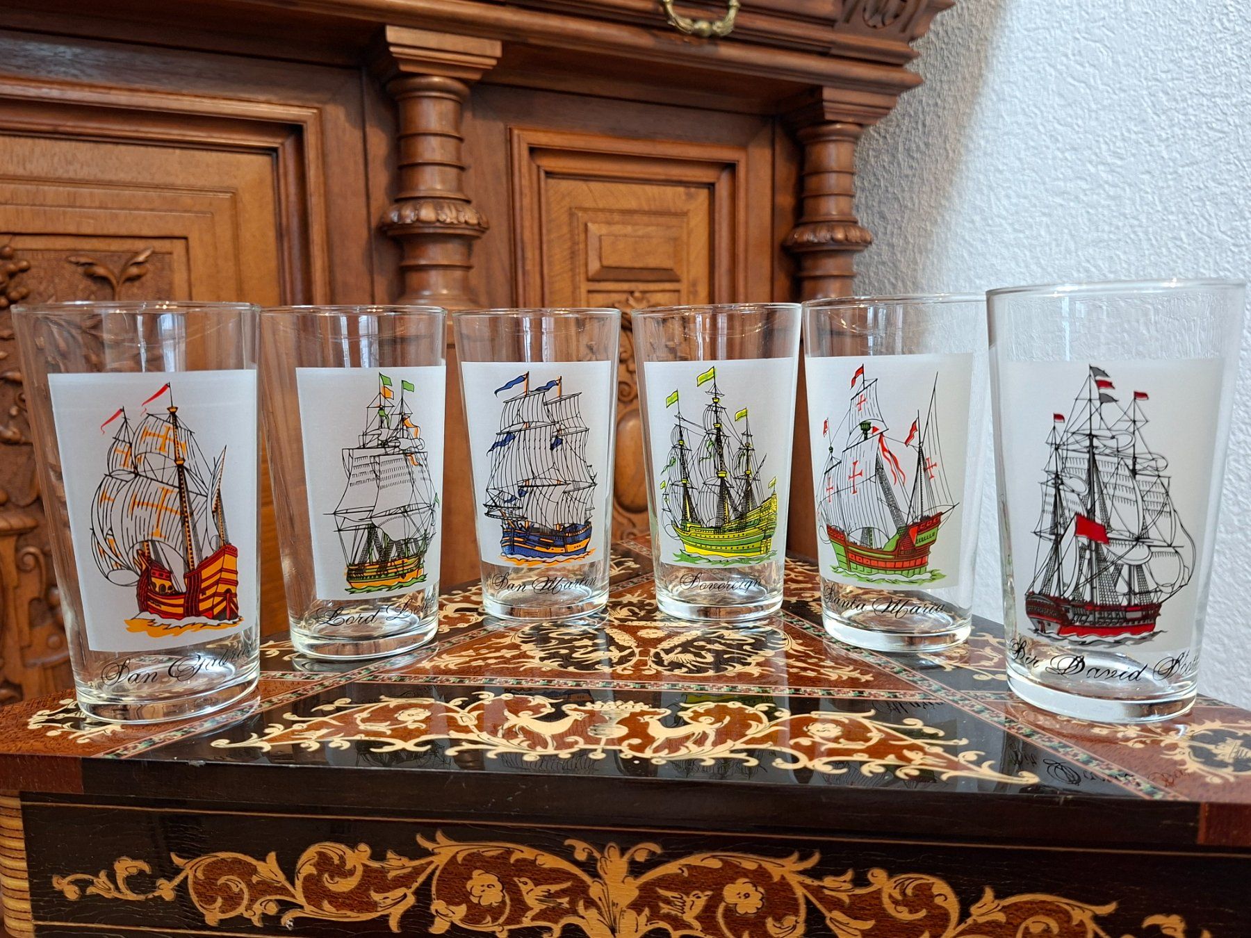 Bicchieri: 6er Set Vintage Glaeser Schiffe Motive – Usato da Steffisburg venduto da ZeitReise_