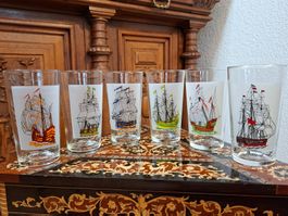 6er Set Vintage Glaeser Schiffe Motive