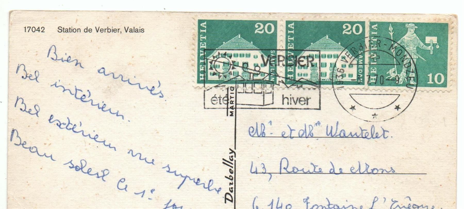 Cartes postales: VERBIER Dorfplatz mit Auto – D'occasion à Jona par philajona 1