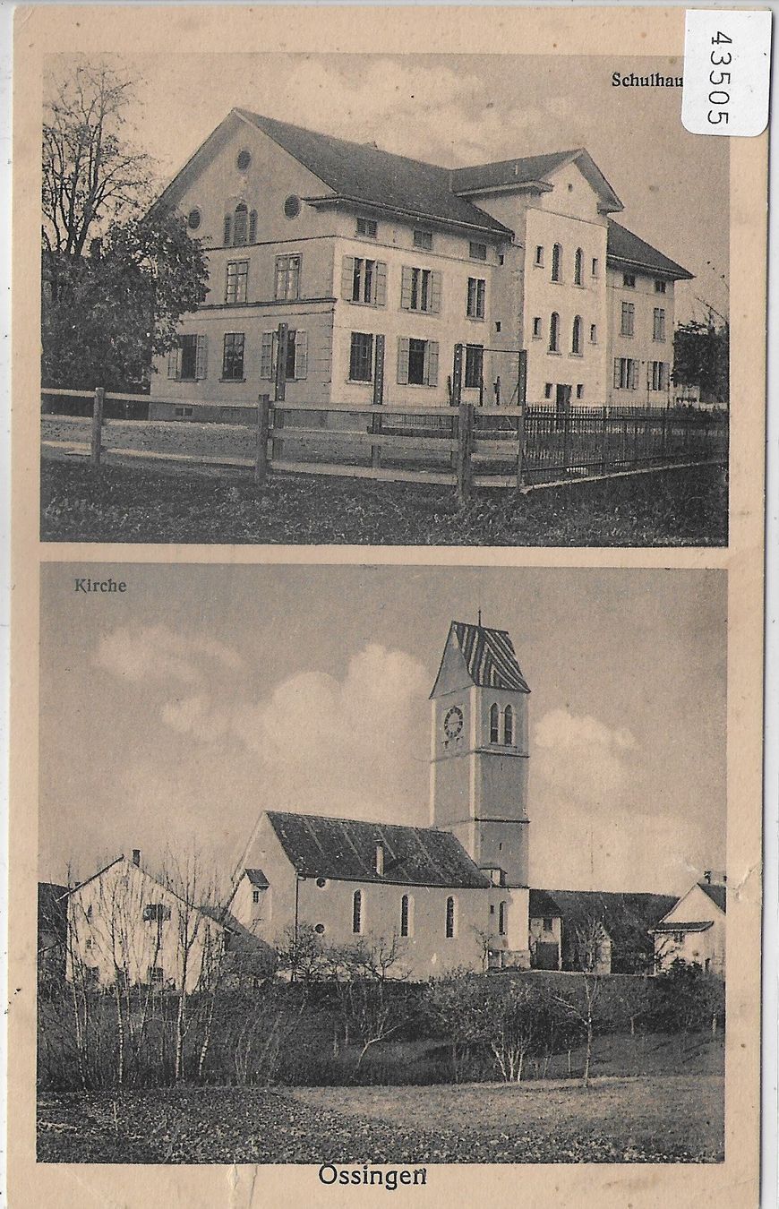 Cartoline postali: Ossingen - Schulhaus und Kirche – Difettoso da Ettingen venduto da Kartenplanet