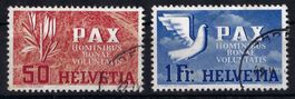 1945 zwei PAX-Marken 50 Cts und 1 Fr. Kat-Nr. 267+270, gest.