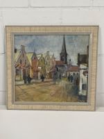 Vintage gerahmtes Ölgemälde, Straßenszene, signierte Kunst