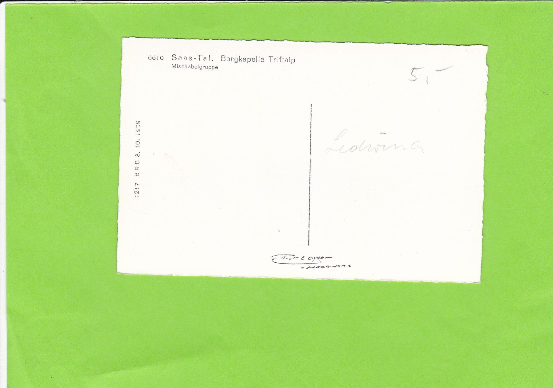 Cartoline postali: Saas-Tal. Bergkapelle Triftalp, E. Gyger – Usato da St. Peterzell venduto da neckertal 1