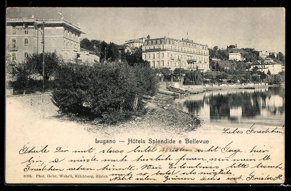 Cartoline postali: AK Lugano, Hôtels Splendide e Bellevue – Usato da Berlin venduto da bartko-reher