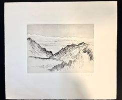 Radierung W. Dick Berglandschaft signiert Nummer 5/50
