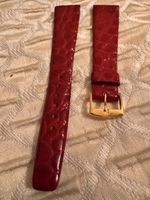 Red Leather Watch Band with Gold Buckle, 20mm