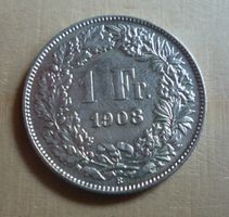 1 Franken 1908, stgl, Kat. 400.--