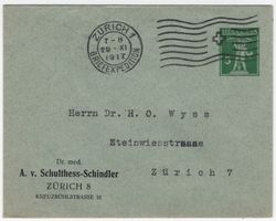 5 Rp. Tellknabe (T.III) auf Privatganzsache von ZÜRICH