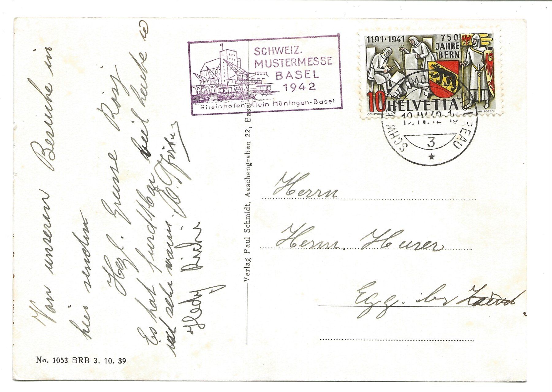 Cartoline postali: Basel - Stadt - Schweizer Mustermesse - Tram - Stempel  1942 – Usato da Engelburg venduto da Cartophil 1