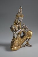 Asiatische Statue Musiker Flöte Metall 14 cm