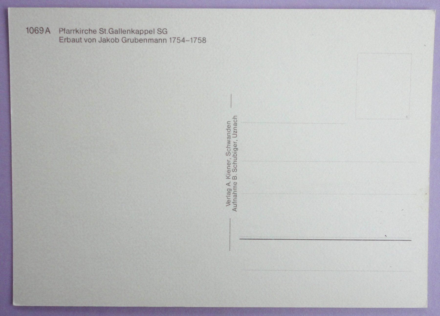 Cartoline postali: Pfarrkirche St. Gallenkappel SG – Usato da Fétigny venduto da Billy2miny 1