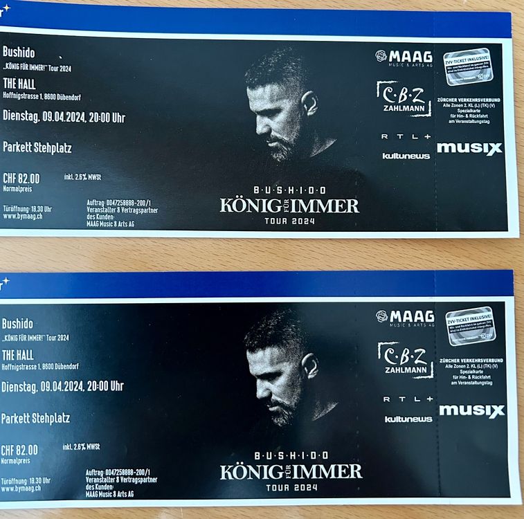 BUSHIDO König für immer Tour 2024 / 2 TICKETS / Kaufen auf Ricardo