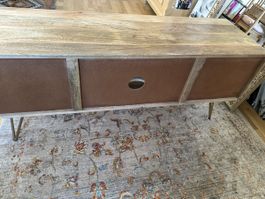 Möbel TV Bank Holz Rattan 2 Schubladen 1 Tuer 2 Ablagen