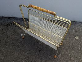 Vintage Zeitungsständer Lochblech Bambus mcm Design top 50er