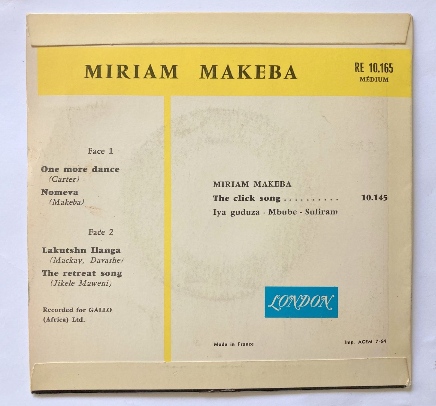 Dischi in vinile: MIRIAM MAKEBA - ONE MORE DANCE – Usato da Bottens venduto da hotter-than-hell 1
