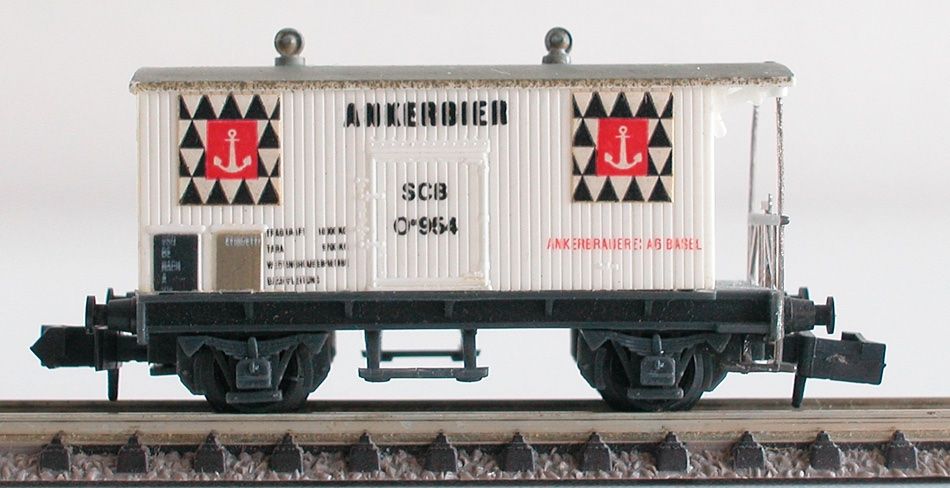 Fleischmann Modellini di ferrovie: Bierwagen Anker Bier SCB Spur N – Usato da Oberwil BL venduto da Klang 1