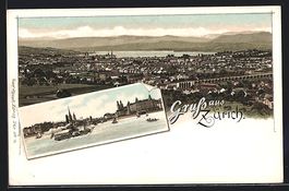 Litho Zürich, Ortspartie mit Dampfer