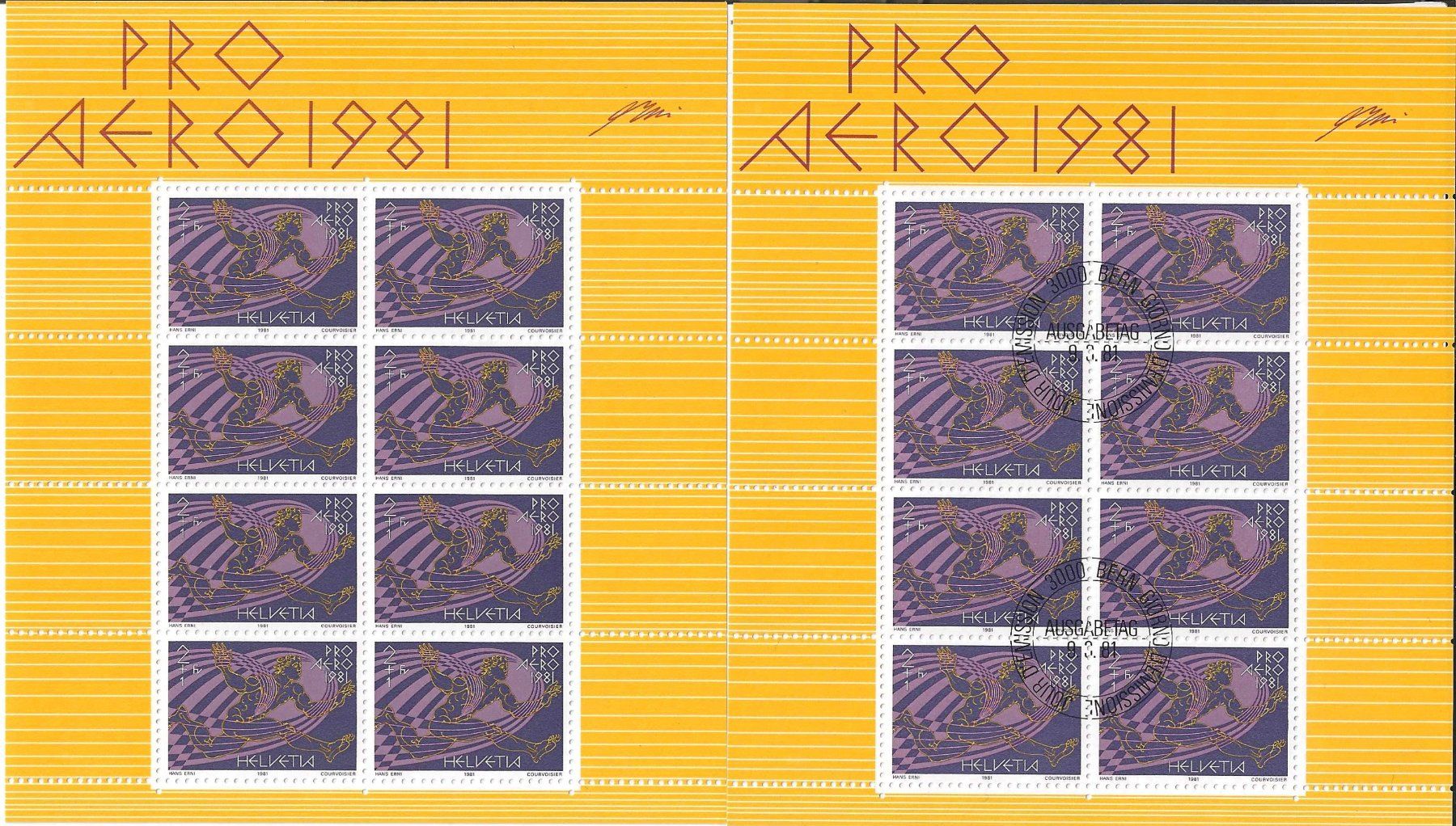 Alle Briefmarken: 2 Kleinbogen Pro Aero 1981 – Gebraucht aus Zürich von Philacat11
