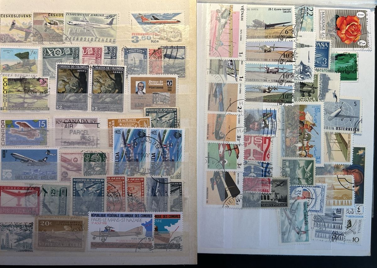 Alle Briefmarken: 4 DIN A5 Seiten Flugpost Luftpost weltweit – Gebraucht aus Bern von mon_622y