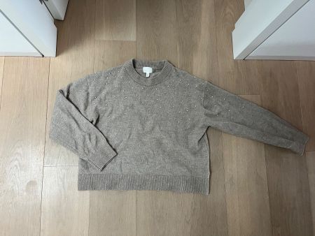 Perlenbesetzter Feinstrickpullover in Taupe von H&M