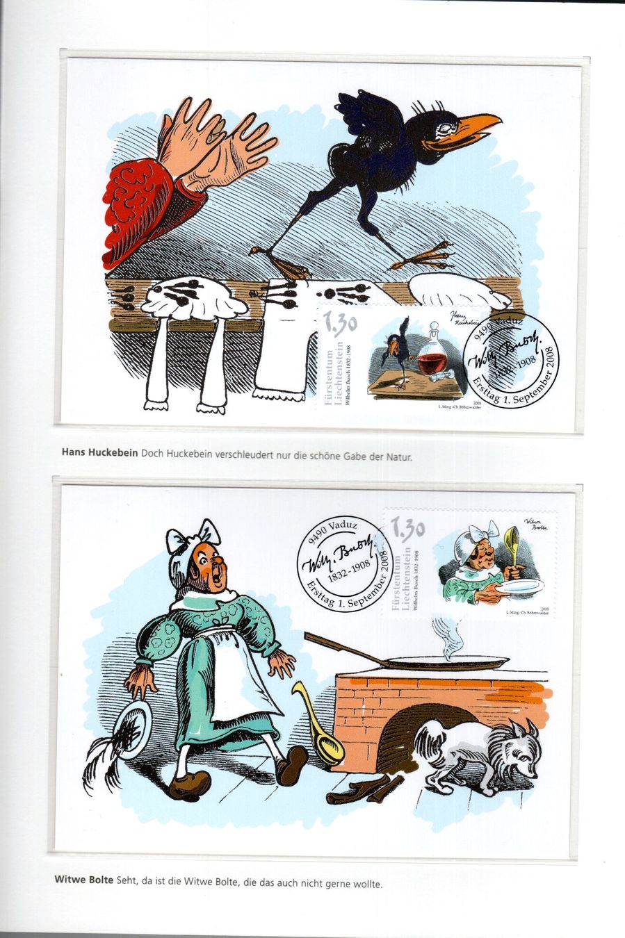 Tous les timbres: 2008 Wilhelm Busch Kleinbogen / Maximumkarten / Viererblöcke – D'occasion à Stein am Rhein par Huehnerhund 3