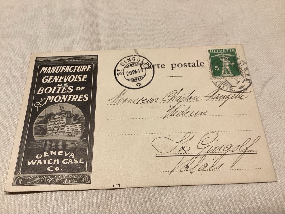 Ansichtskarten: Geneva Watch pub 1911 – Gebraucht aus Luc (Ayent) von Rebouille