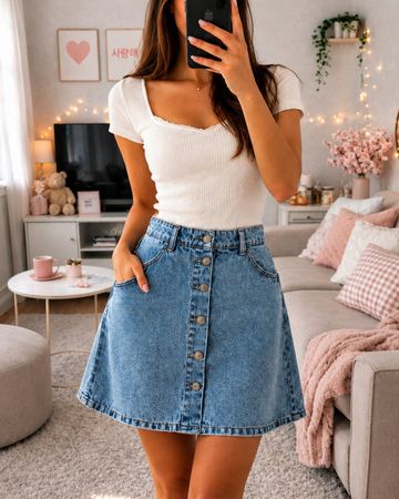 Eleganter Jeansrock A-Linie mit Knöpfen