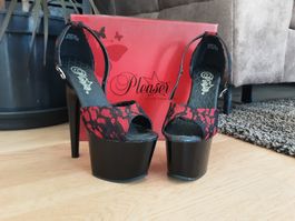 Pleaser High Heels Plateau schwarz rot Spitze Grösse 35.5