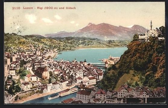 Cartoline postali: Luzern, Ortsansicht mit Rigi und Gütsch – Usato da Berlin venduto da bartko-reher