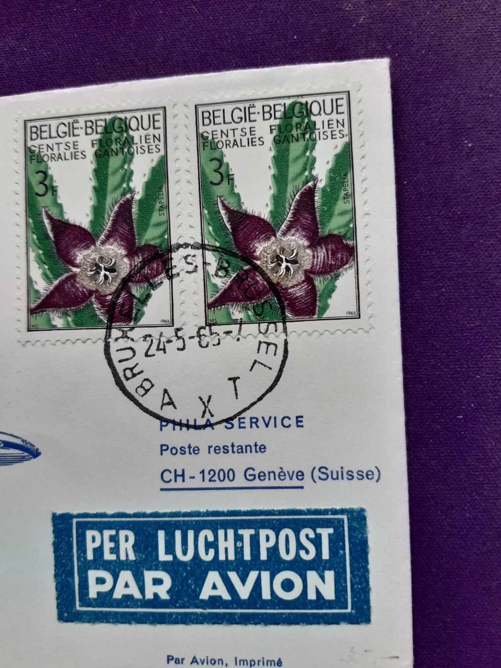 Tutti i francobolli: Flugbrief Brüssel - Genf mit SABENA 24.Mai 1965 – Usato da Wangs venduto da weisstannen01 2