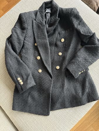 Zara Blazer Tweed Double-Breasted Black Size S Good Conditio