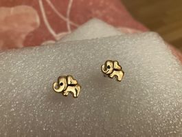 Niedlicher Modeschmuck goldfarbene Elefanten Ohrstecker, neu