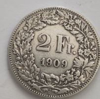 2 Franken 1909 Helvetia Münze guter Zustand