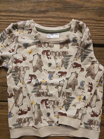 So Cute Pullover Waldtiere Grösse 92 beige gemustert