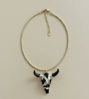 Boho Chic: Steer Skull Necklace, Gold Tone, Great Condition