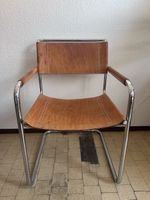 Freischwinger Stuhl Leder Chrom gebraucht mit Patina (2/2)