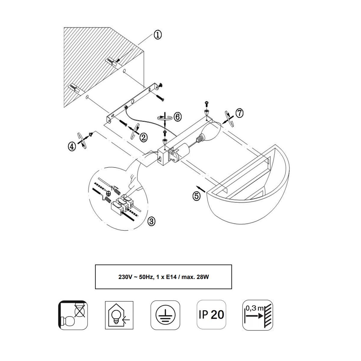 Lampade: Wandleuchte, Weiss, 25 cm x 9 cm, Gips – Nuovo (secondo la descrizione) da Kreuzlingen venduto da Smart-Light 6