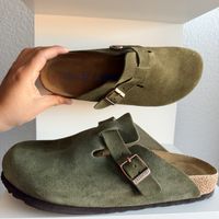 Birkenstock Boston Clogs Suede Grün Grösse 42 neuwertig