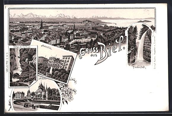 Cartoline postali: Litho Biel /Bienne, Maeolin, Nidau, Gorg – Usato da Berlin venduto da bartko-reher