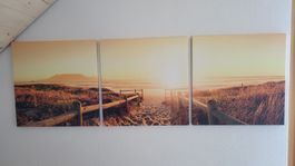 Wandbild 3-teilig Strand Motiv Breite 150 cm, höhe 50cm
