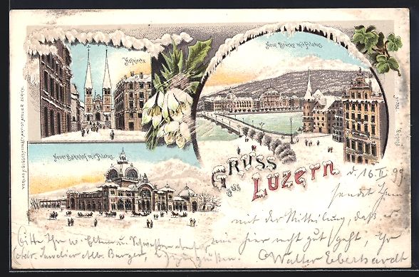 Cartoline postali: Winter-Lithographie Luzern, Neuer Bahnho – Usato da Berlin venduto da bartko-reher