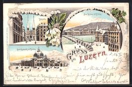 Winter-Lithographie Luzern, Neuer Bahnho
