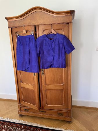 Edles Zweiteiler-Set in Royalblau 100% Rohseide